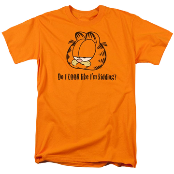 Orange men's regular fit t-shirt with Garfield Do I Look Like Im Kidding graphic
