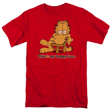 Red men's regular fit t-shirt with Garfield Happy Face graphic