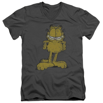 Charcoal men's v-neck t-shirt with Garfield Big Ol Cat graphic