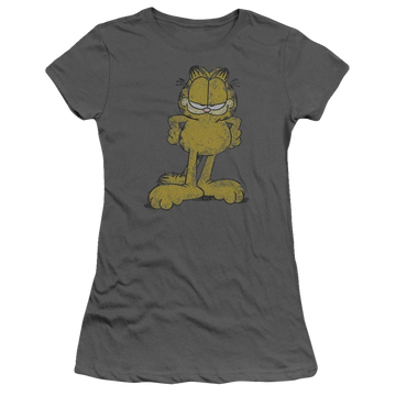 Charcoal juniors t-shirt with Garfield Big Ol Cat graphic