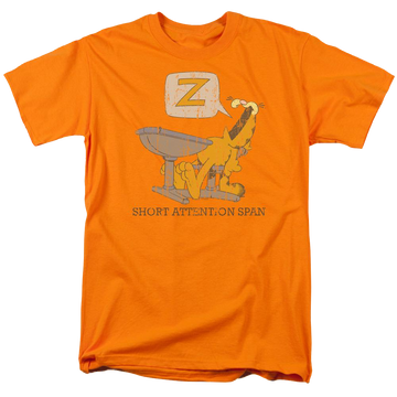 Orange men's regular fit t-shirt with Garfield Attention Span graphic