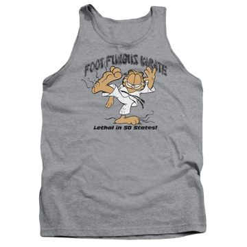 Athletic heather men's tank with Garfield Foot Fungus Karate graphic