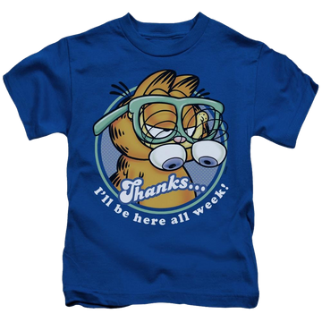 Royal kid's t-shirt for ages 4 to 7 with Garfield Performing graphic