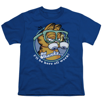 Royal youth t-shirt for ages 8 to 12 with Garfield Performing graphic