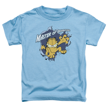 Carolina blue toddler t-shirt with Garfield Master Of Disaster graphic