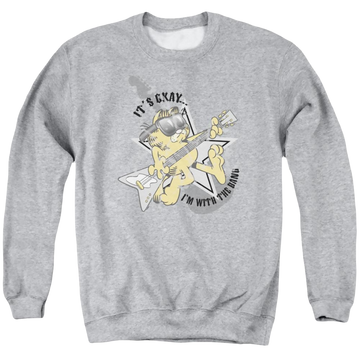 Athletic heather men's crewneck sweatshirt with Garfield I'm With The Band graphic