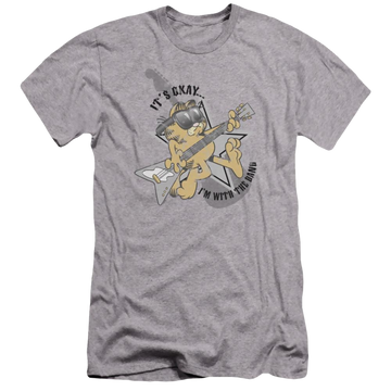 Athletic heather men's premium slim fit t-shirt with Garfield Im With The Band graphic
