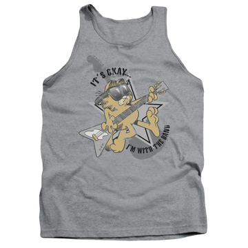 Athletic heather men's tank with Garfield Im With The Band graphic