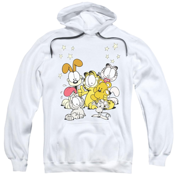 White pullover hoodie with Garfield Friends Are Best graphic