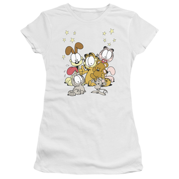 White juniors t-shirt with Garfield Friends Are Best graphic