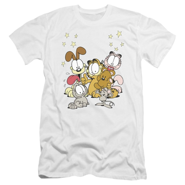White men's premium slim fit t-shirt with Garfield Friends Are Best graphic