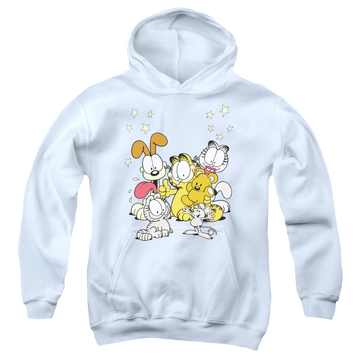 White youth hoodie for ages 8 to 12 with Garfield Friends Are Best graphic