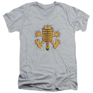 Athletic heather men's v-neck t-shirt with Garfield Ow graphic