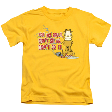 Yellow kid's t-shirt for ages 4 to 7 with Garfield Not My Fault graphic