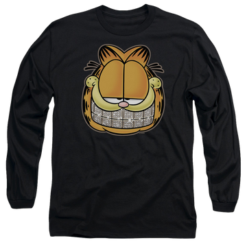 Black men's long sleeve t-shirt with Garfield Nice Grill graphic