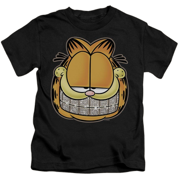 Black kid's t-shirt for ages 4 to 7 with Garfield Nice Grill graphic