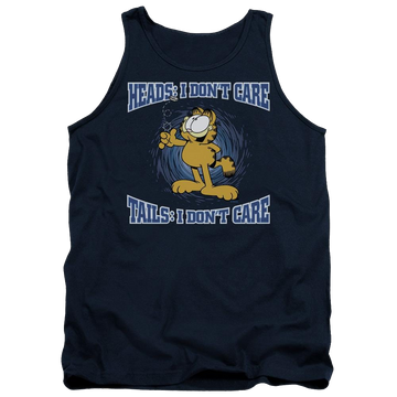 Navy men's tank with Garfield Heads Or Tails graphic