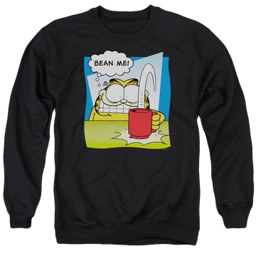 Black men's crewneck sweatshirt with Garfield Bean Me graphic