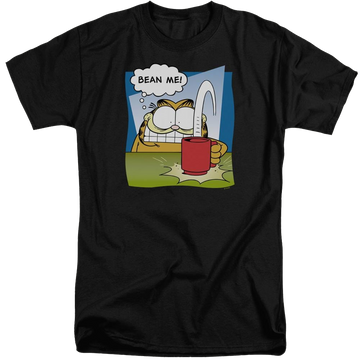Black men's tall fit t-shirt with Garfield Bean Me graphic