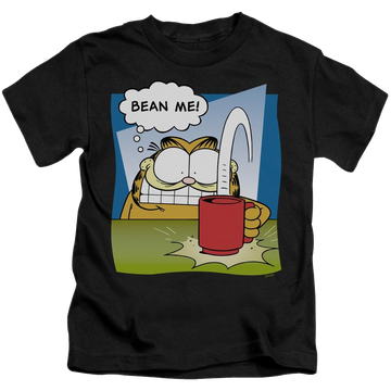 Black kid's t-shirt for ages 4 to 7 with Garfield Bean Me graphic