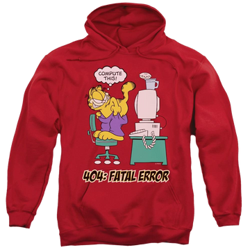 Red pullover hoodie with Garfield Compute This graphic