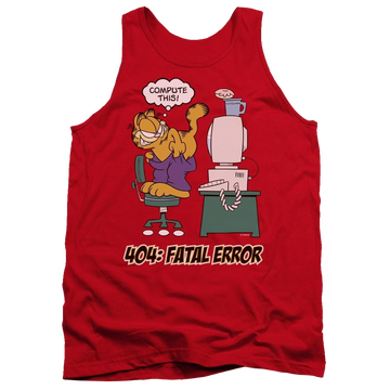 Red men's tank with Garfield Compute This graphic
