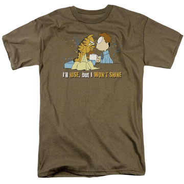 Safari green men's regular fit t-shirt with Garfield Ill Rise graphic