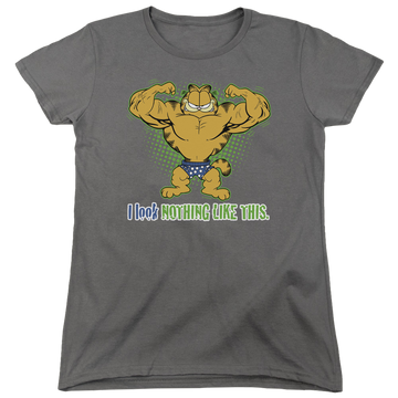 Charcoal women's t-shirt with Garfield Nothing Like This graphic