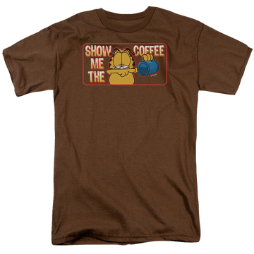 Coffee men's regular fit t-shirt with Garfield Show Me The Coffee graphic
