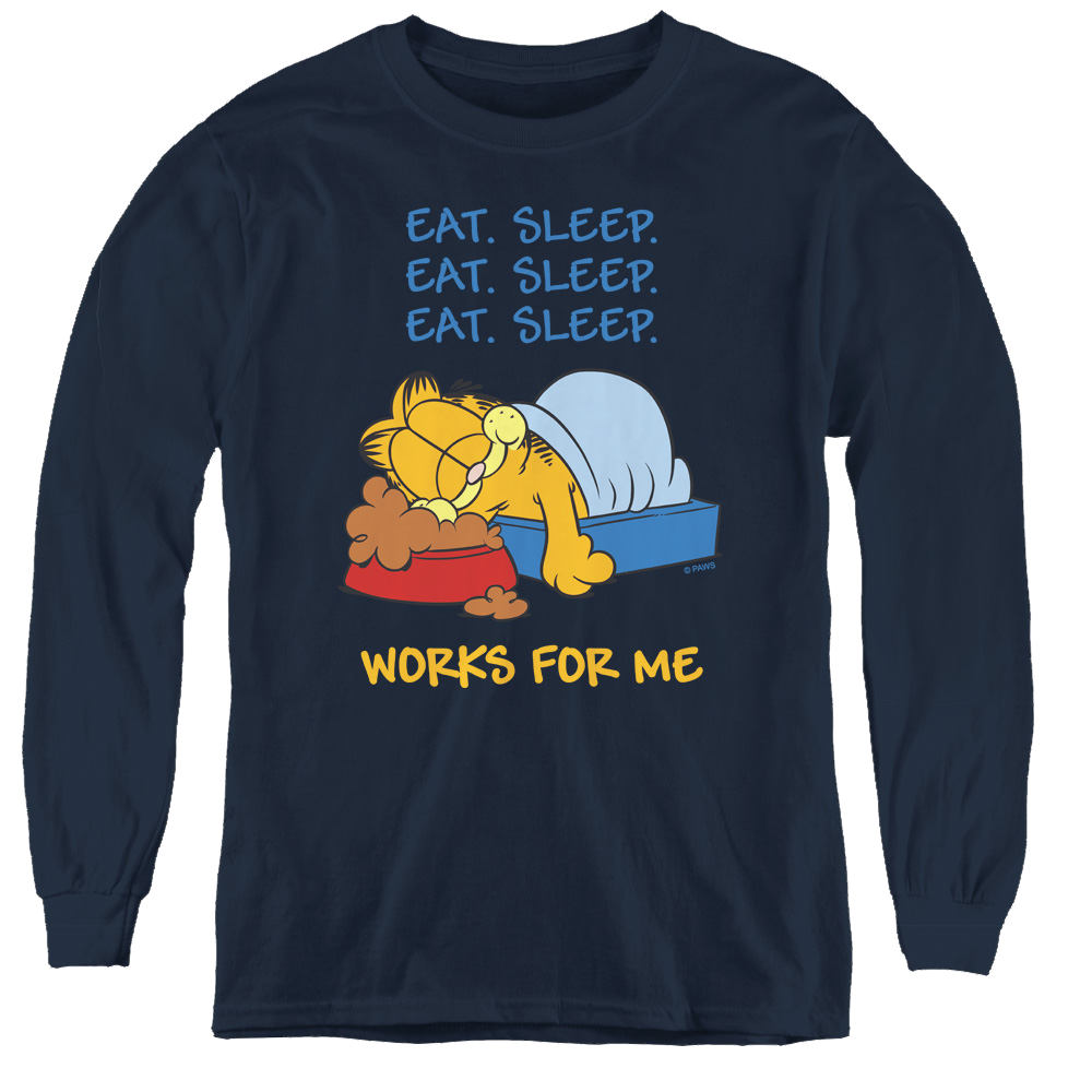 Garfield Works For Me - Youth Long Sleeve T-Shirt Youth Long Sleeve T-Shirt Garfield   