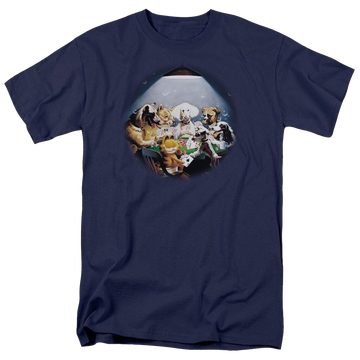 Navy men's regular fit t-shirt with Garfield Playing With The Big Dogs graphic