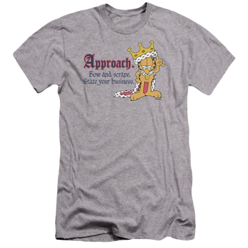 Athletic heather men's premium slim fit t-shirt with Garfield State Your Business graphic