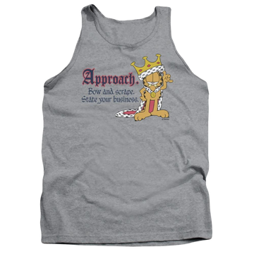 Athletic heather men's tank with Garfield State Your Business graphic