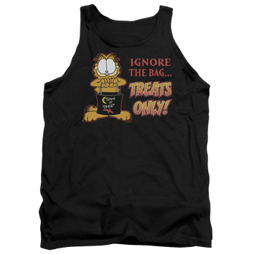 Black men's tank with Garfield Treats Only graphic