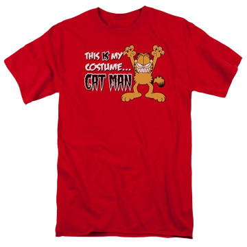 Red men's regular fit t-shirt with Garfield Cat Man graphic