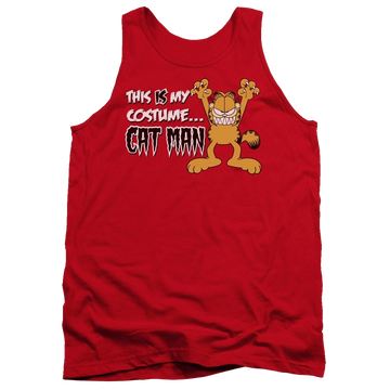 Red men's tank with Garfield Cat Man graphic