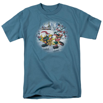 Slate men's regular fit t-shirt with Garfield Ice Skating graphic