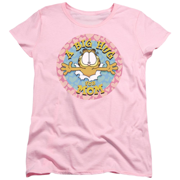 Pink women's t-shirt with Garfield A BIG HUG FOR MOM graphic