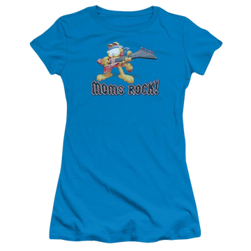 Turquoise juniors t-shirt with Garfield Moms Rock graphic