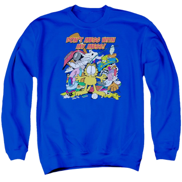Royal men's crewneck sweatshirt with Garfield My Mess graphic