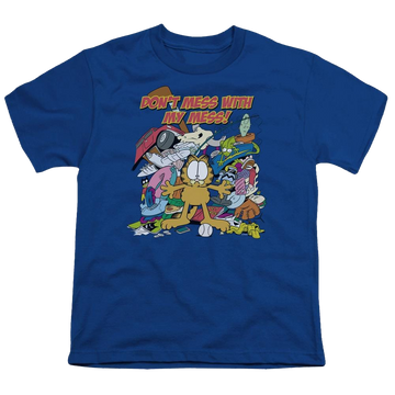 Royal youth t-shirt for ages 8 to 12 with Garfield My Mess graphic
