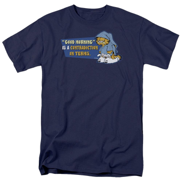 Navy men's regular fit t-shirt with Garfield Contradicition In Terms graphic