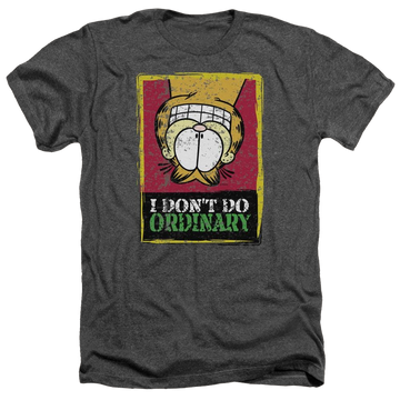 Charcoal men's heather t-shirt with Garfield I Dont Do Ordinary graphic
