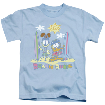 Light blue kid's t-shirt for ages 4 to 7 with Garfield Beach Bums graphic