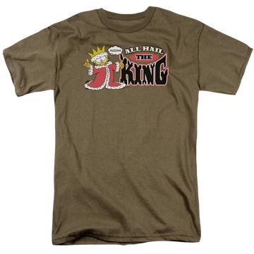 Safari green men's regular fit t-shirt with Garfield All Hail The King graphic