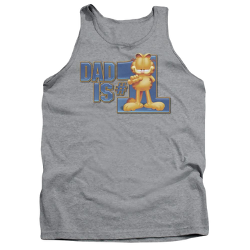 Athletic heather men's tank with Garfield Dad Is Number One graphic