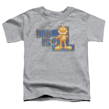 Athletic heather toddler t-shirt with Garfield Dad Is Number One graphic