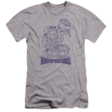 Athletic heather men's premium slim fit t-shirt with Garfield King Of The Grill graphic