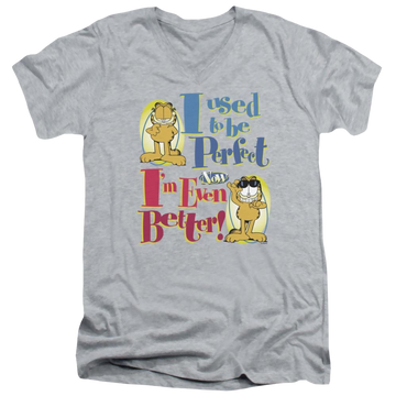 Athletic heather men's v-neck t-shirt with Garfield Even Better graphic