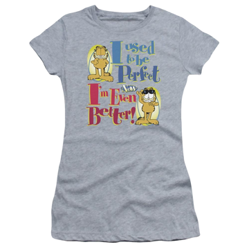 Athletic heather juniors t-shirt with Garfield Even Better graphic